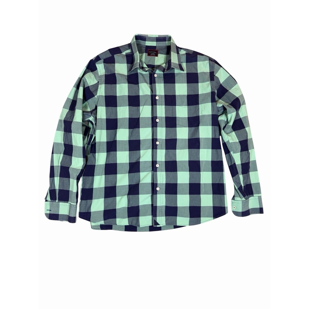 UNTUCKit Shirt Mens XL Green Blue Buffalo Check Plaid 100% Cotton Button Up - Picture 1 of 11